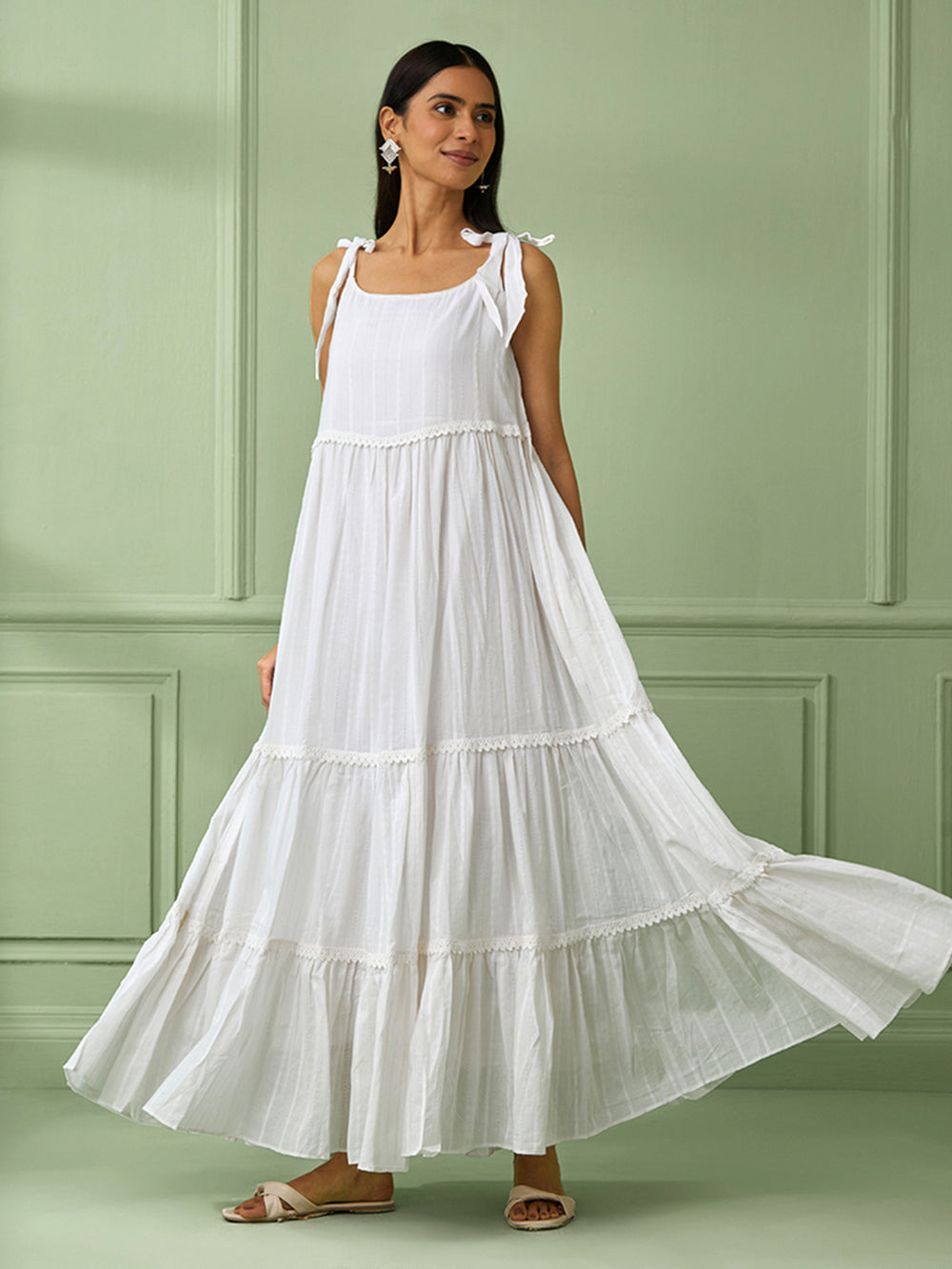 White Cotton Flounce Dress