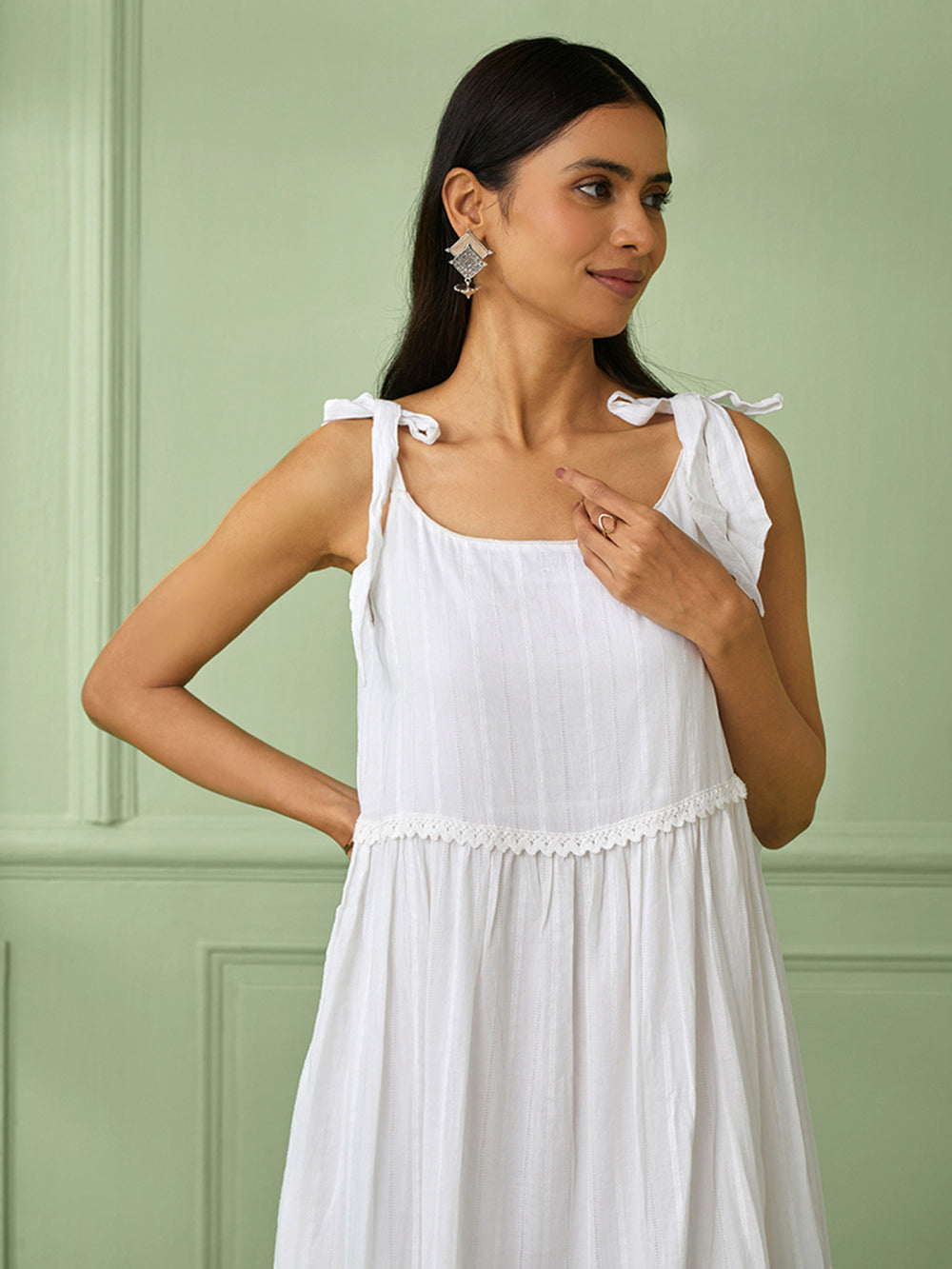 White Cotton Flounce Dress