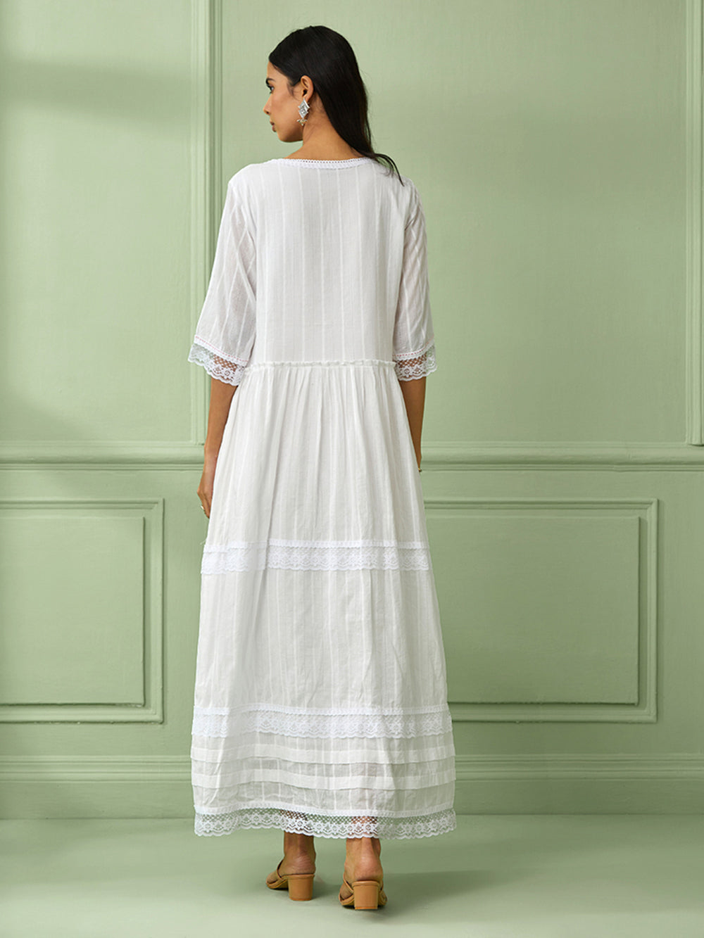 White Cotton Gathered Dress