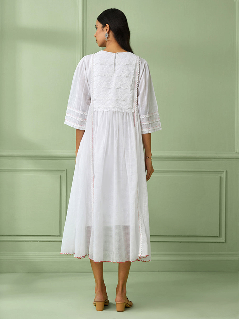 White Cotton Gathered Dress