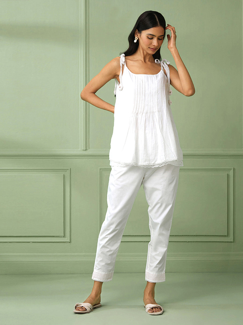 White Cotton Spegatti Top