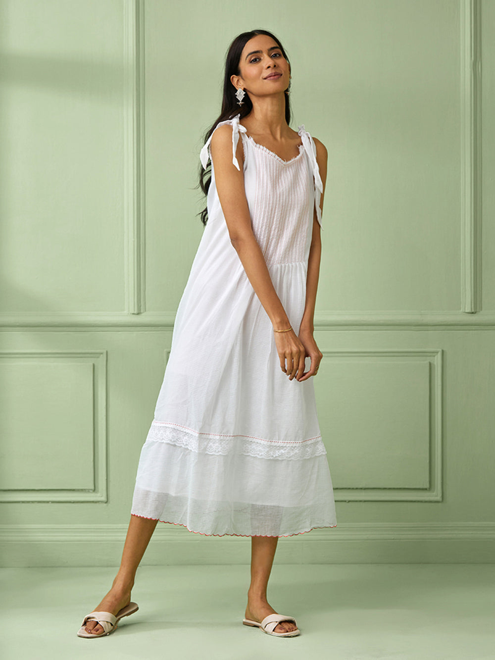 White Cotton Strap Dress