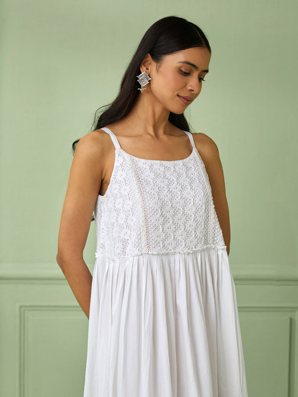 White Cotton Strappy Tiered Dress