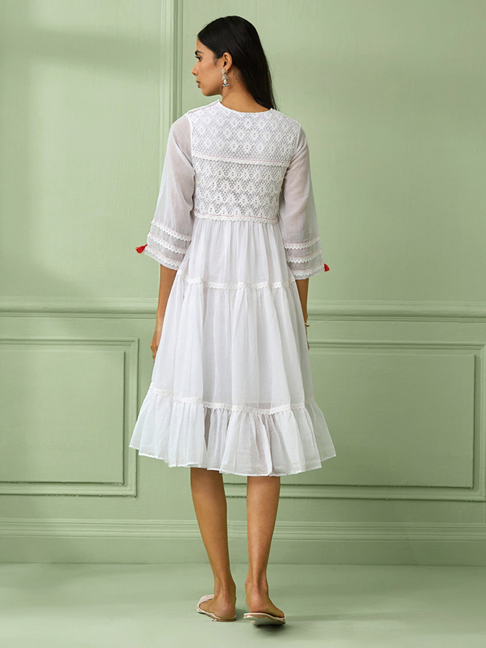 White Cotton Tiered Dress