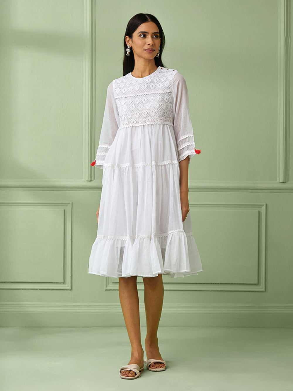 White Cotton Tiered Dress