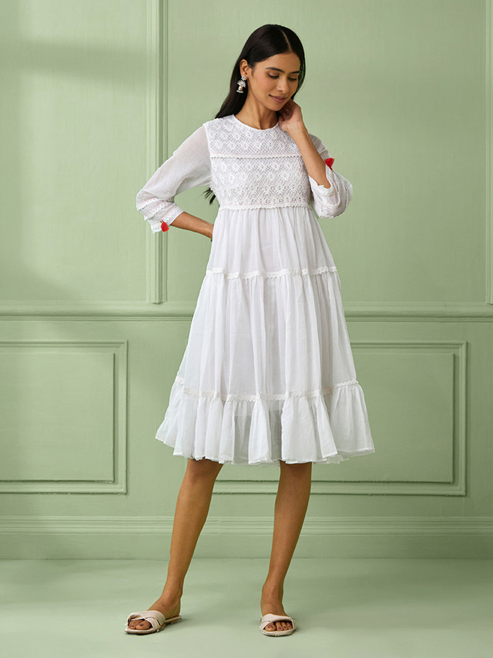 White Cotton Tiered Dress