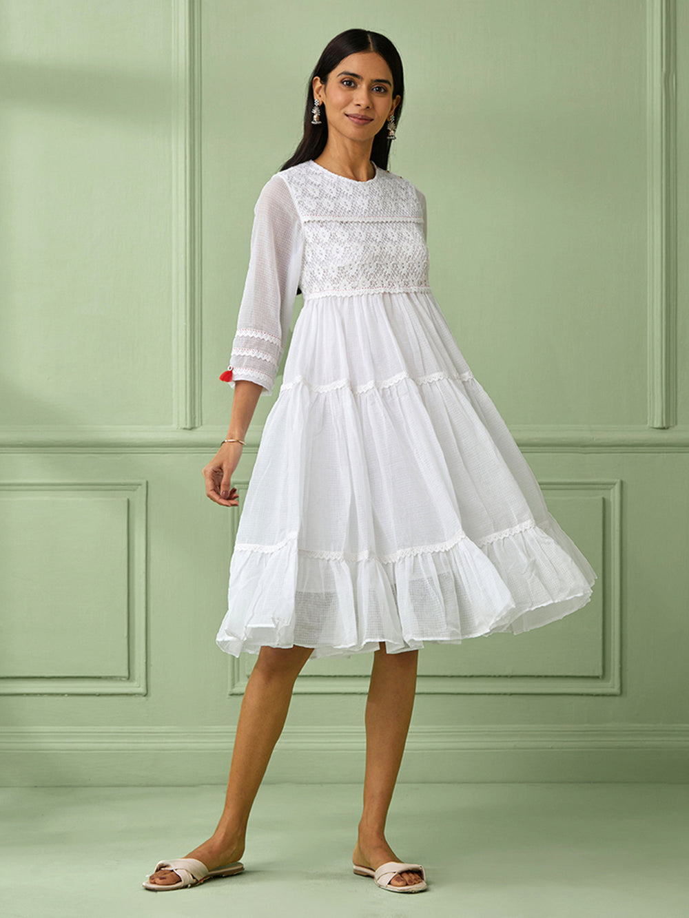 White Cotton Tiered Dress