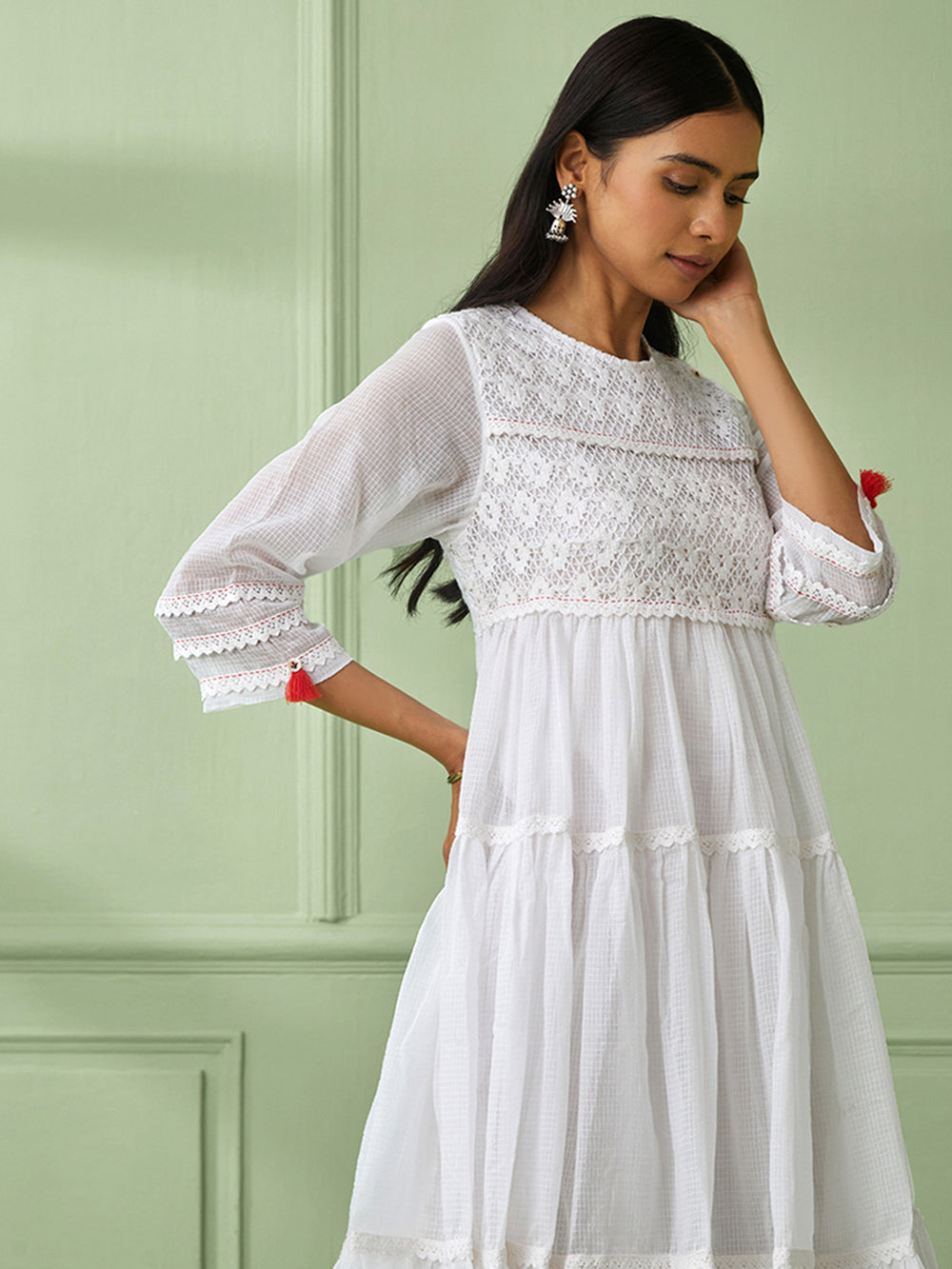 White Cotton Tiered Dress