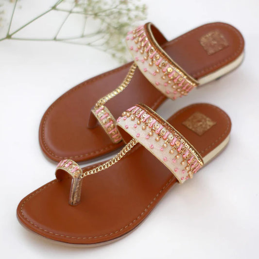 Brown Embroidered Leather Flats