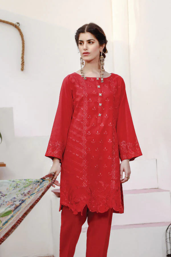 Red Embroidered Short Kurta