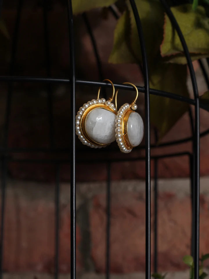 White Pearl Brass Earrings