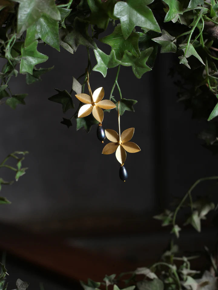 Gold Pleated Brass Earrings