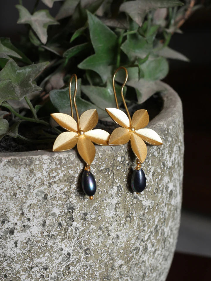 Gold Pleated Brass Earrings