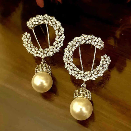 White Pearl Brass Earrings