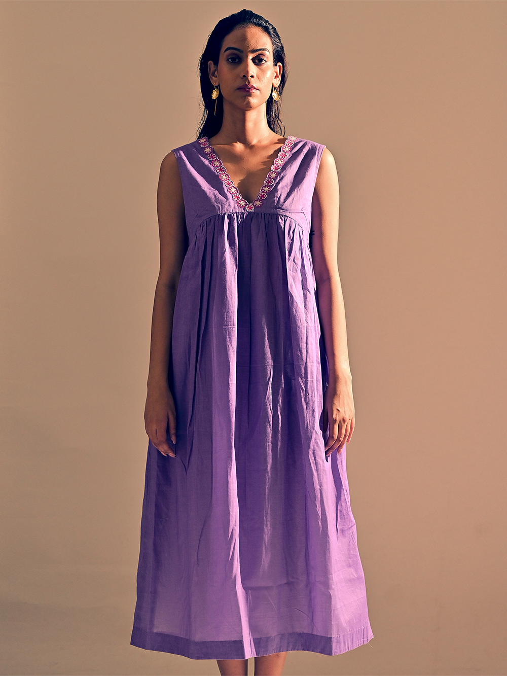 Lavender Cotton Gathered Dress