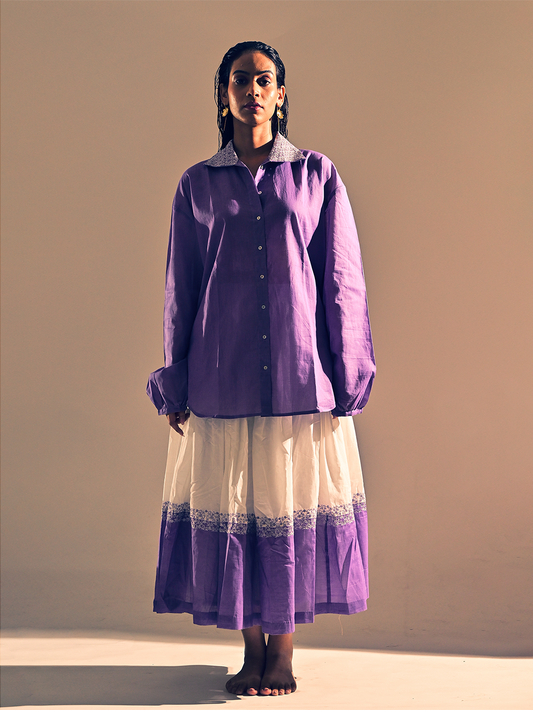 White Lavender Cotton Quartz Flare Skirt