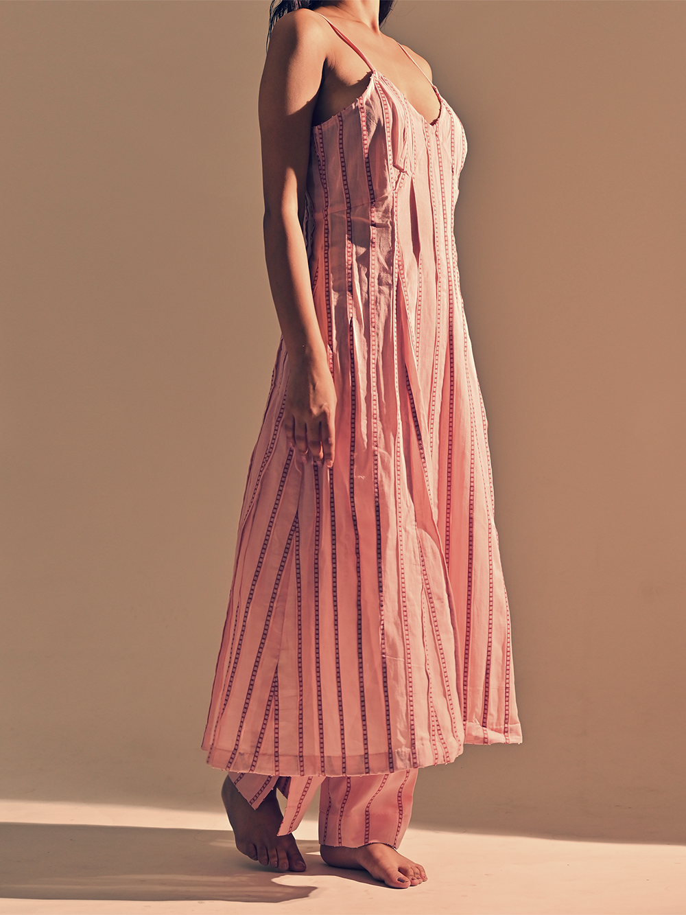 Pink Cotton Paneled Tunic Dress