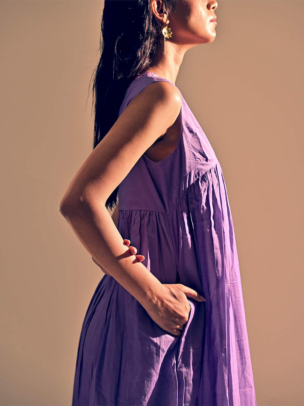 Lavender Cotton Gathered Dress