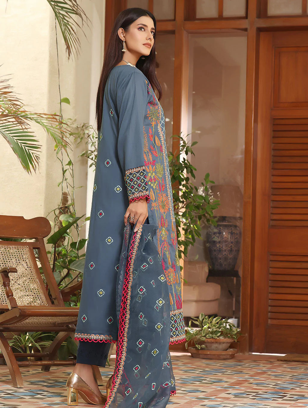 Blue Embroidered Suit - Set of 3