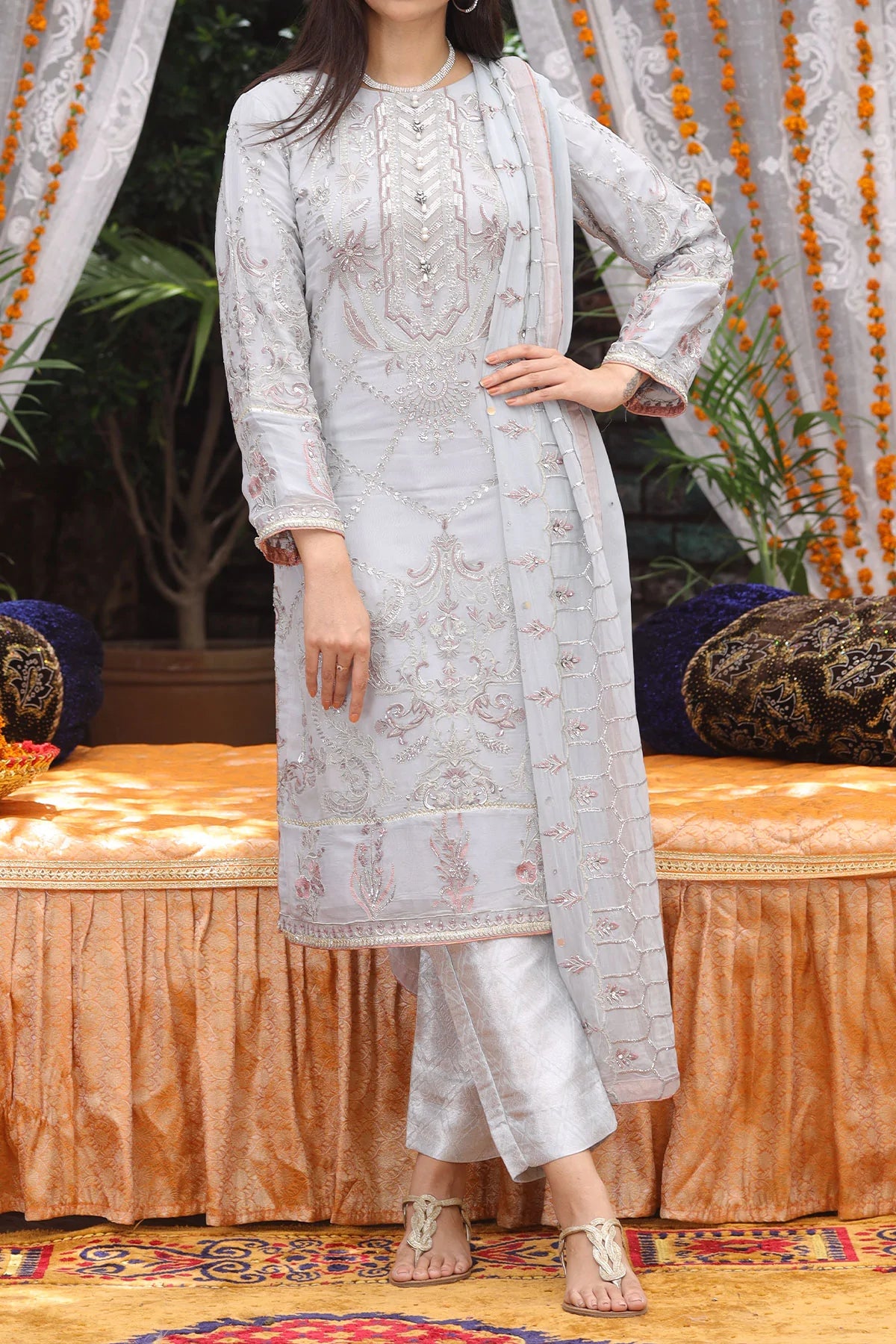 White Printed Chiffon Dupatta