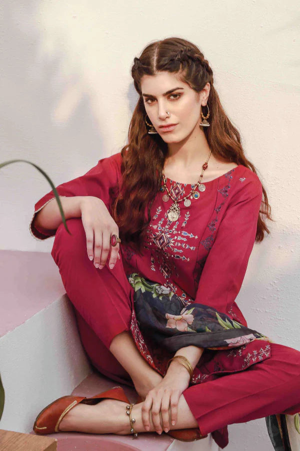 Magenta Embroidered Cotton Kurta