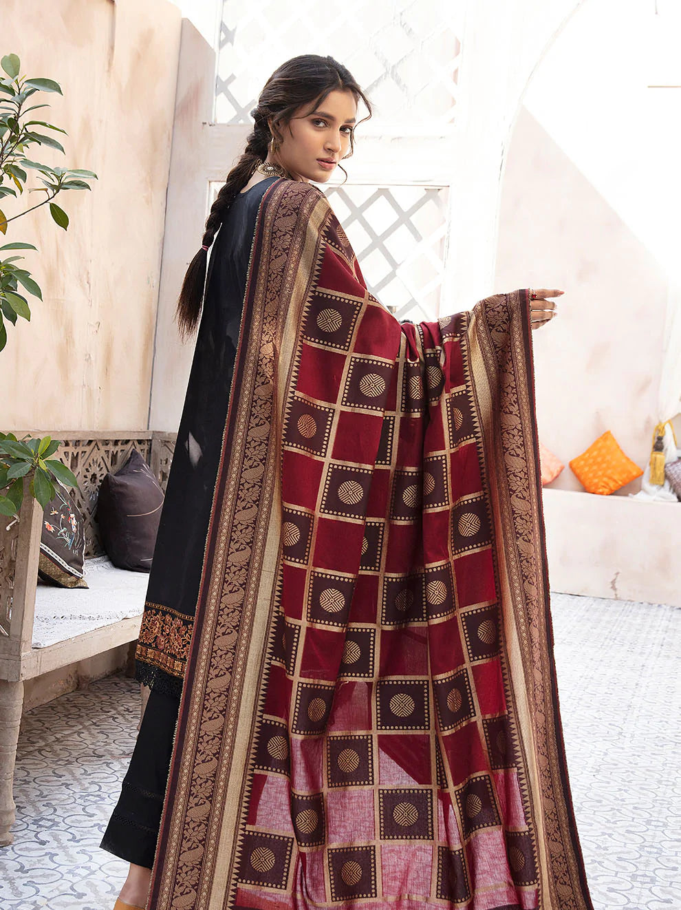 Maroon  Embroidered Dupatta