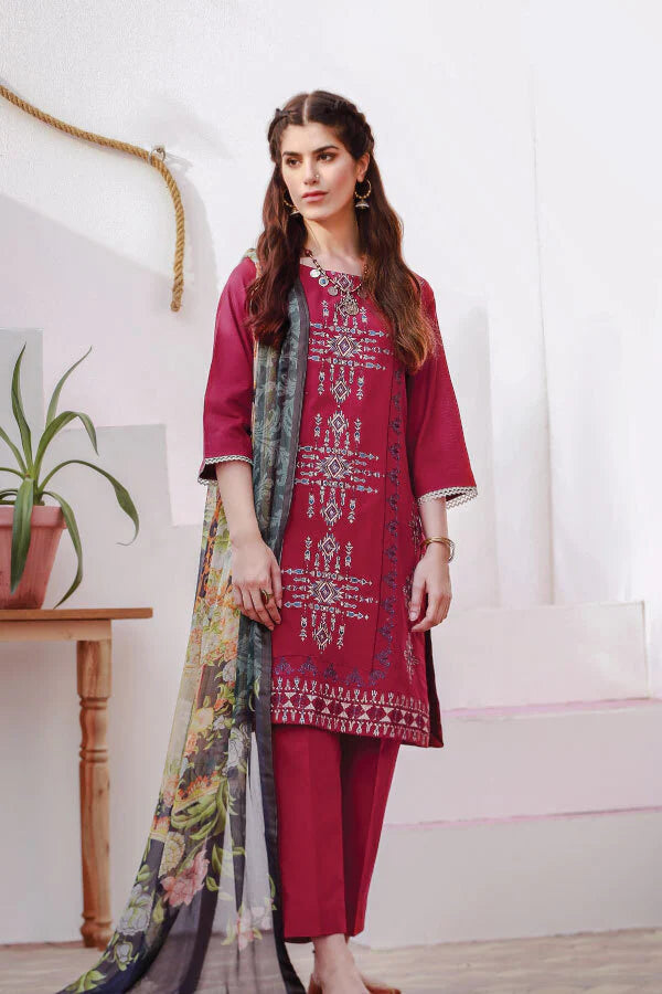 Magenta Embroidered Cotton Kurta