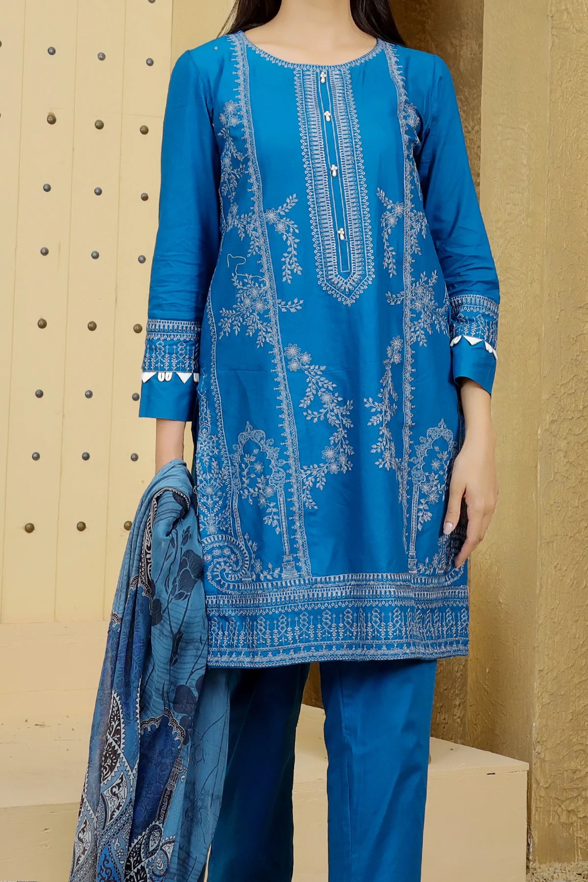 Blue Embroidered Suit - Set of 3