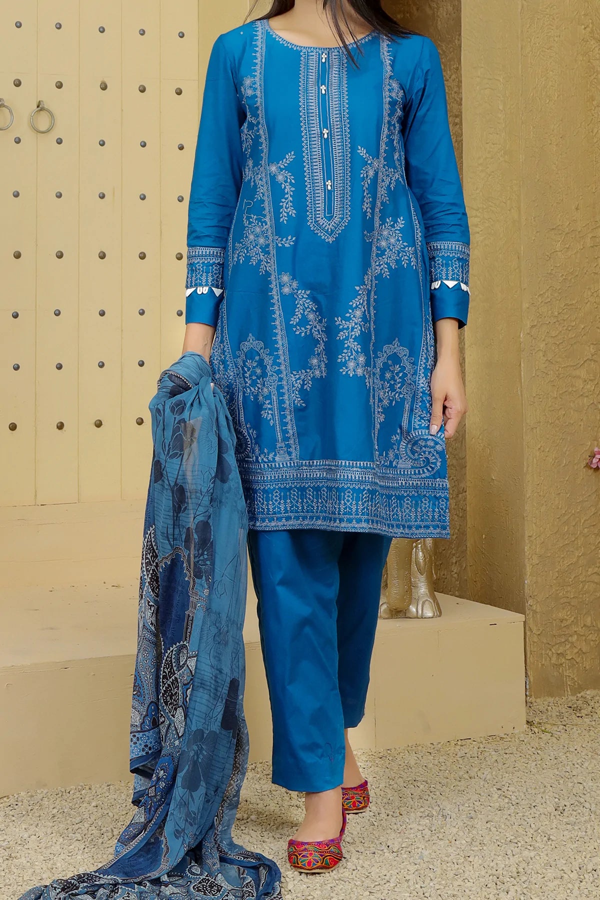 Blue Embroidered Suit - Set of 3