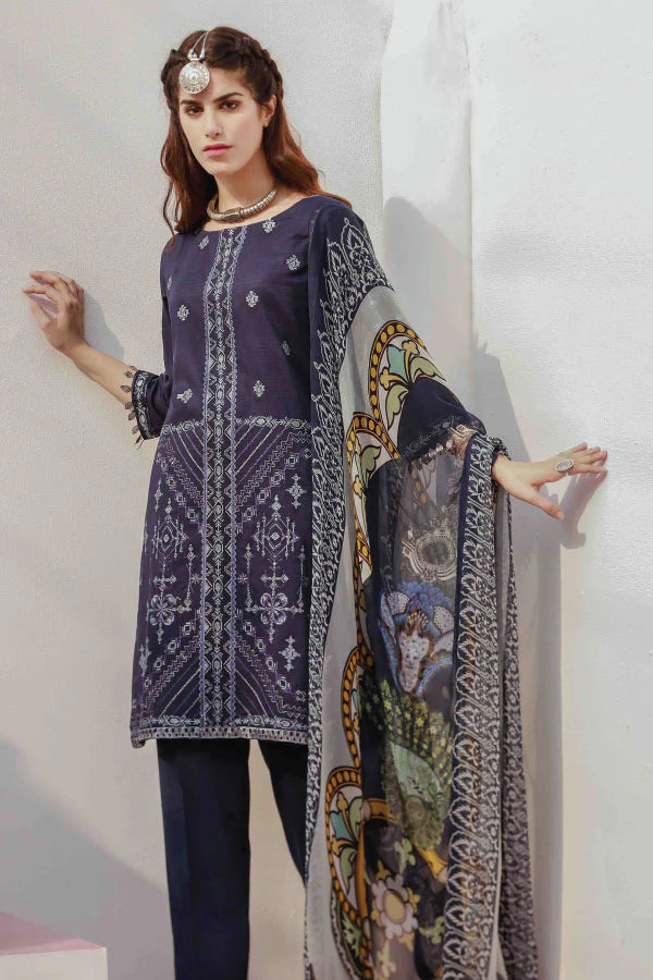 Blue Printed Chiffon Dupatta