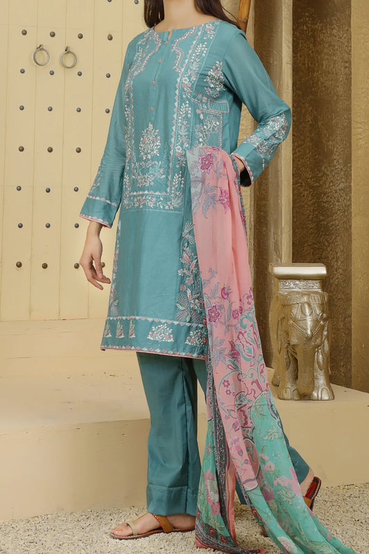 Green Embroidered Georgette Dupatta