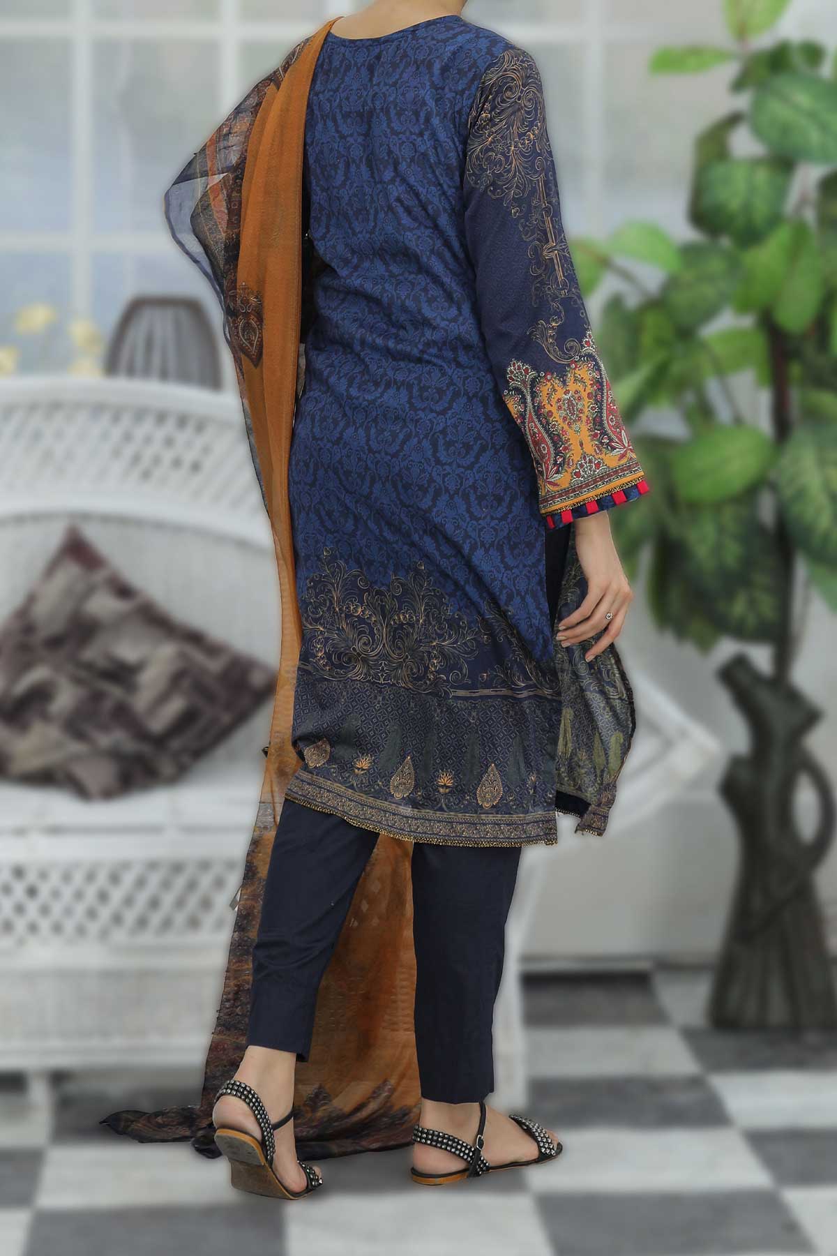 Blue Embroidered Cotton Kurta