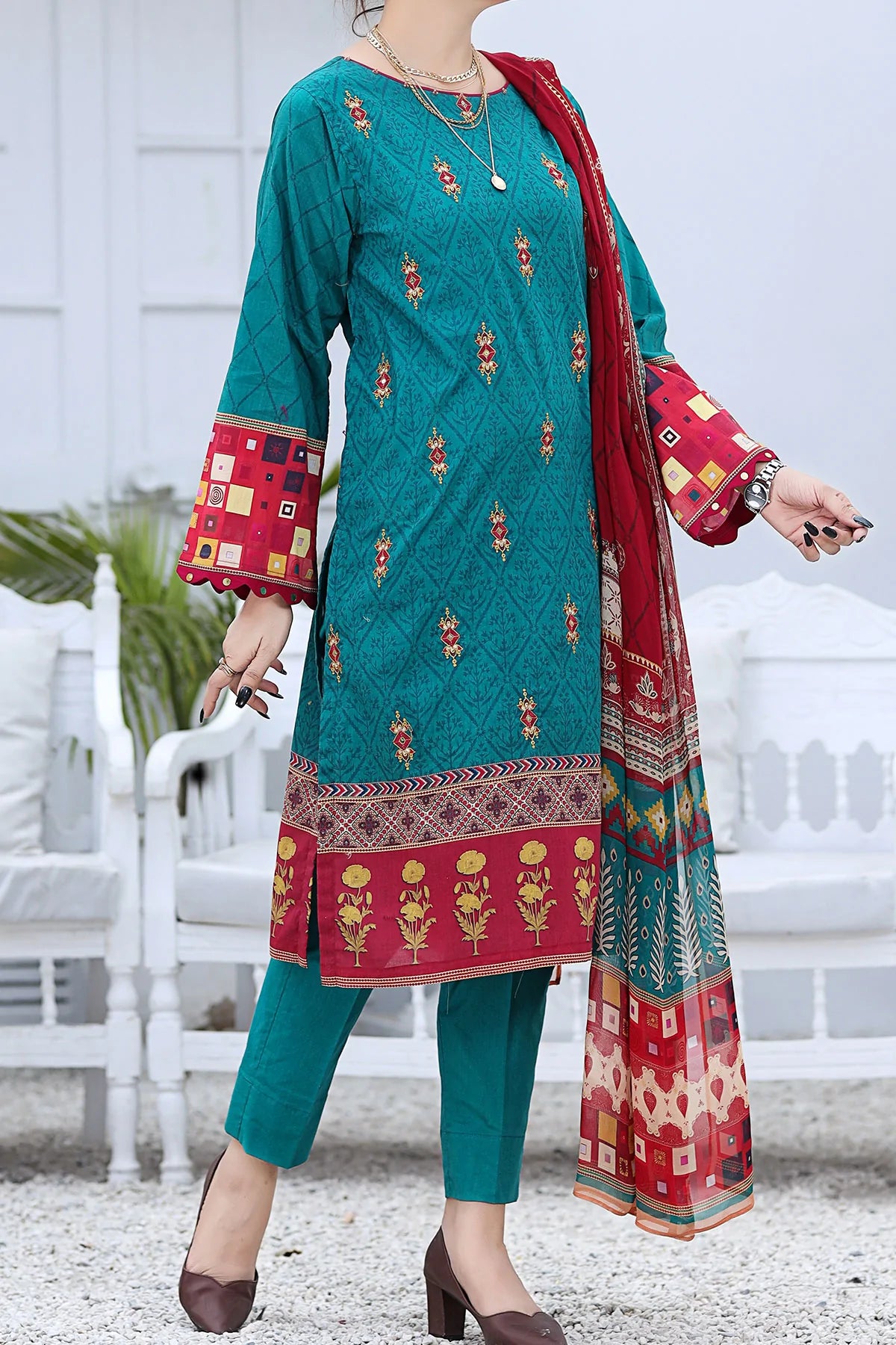 Green Embroidered Cotton Kurta