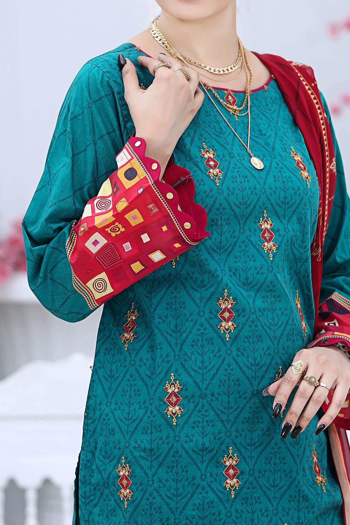 Green Embroidered Cotton Kurta