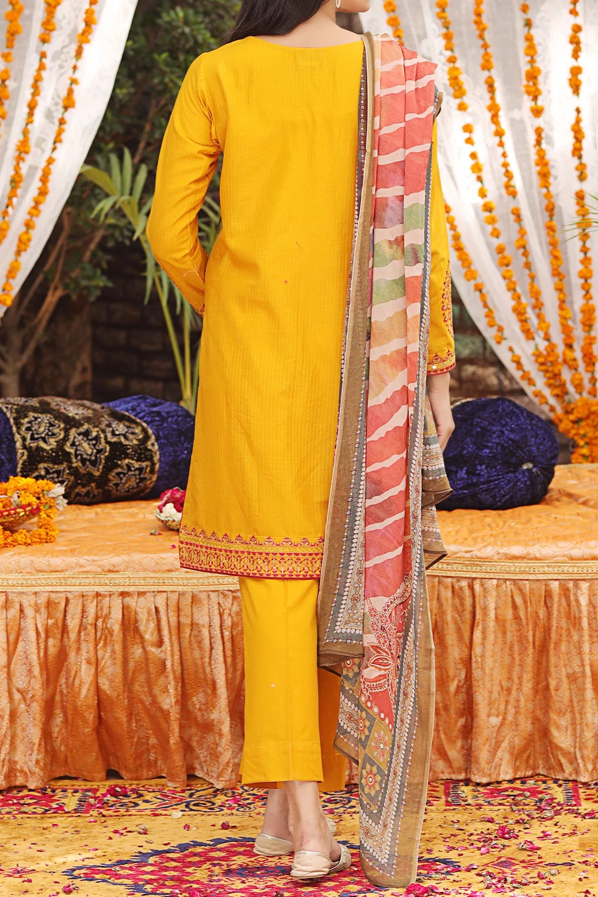 Yellow Embroidered Cotton Kurta