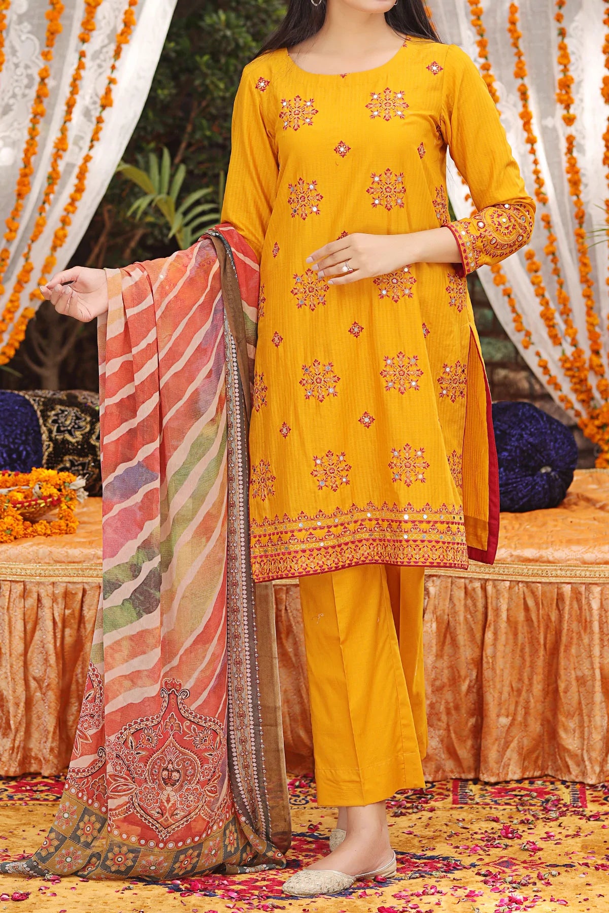 Yellow Embroidered Cotton Kurta