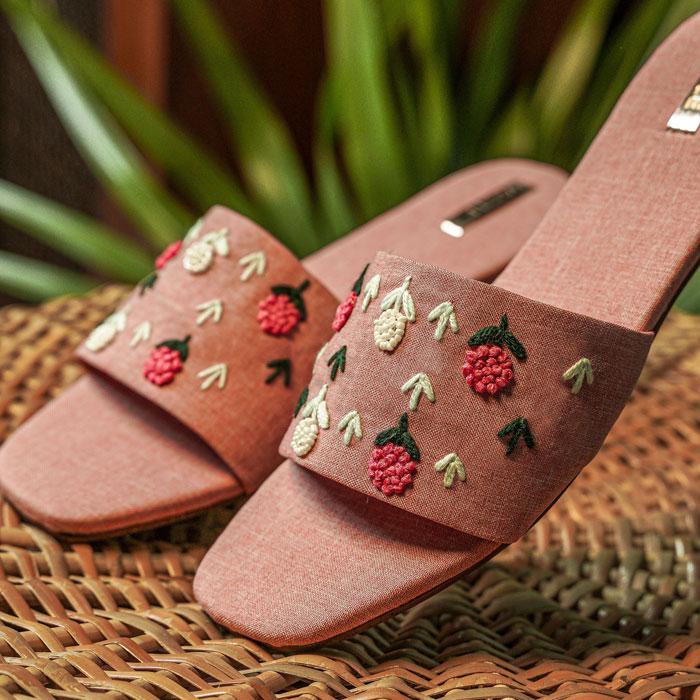 Old Rose Embroidered Cotton Flats