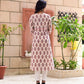 Off White Peach Cotton Printed Long Kurta