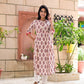 Off White Peach Cotton Printed Long Kurta