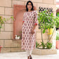 Off White Peach Cotton Printed Long Kurta