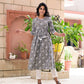 Grey Cotton Block Printed Angrakha Kurta with White Pants- Set of 2