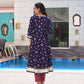 Blue Pink Cotton Jaal Printed Anarkali Suit With Block Printed Dupatta - Set of 3