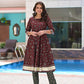 Maroon Lurex Cotton Jaal Printed Anarkali Suit With Block Printed Dupatta - Set of 3