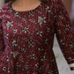 Maroon Lurex Cotton Jaal Printed Anarkali Suit With Block Printed Dupatta - Set of 3