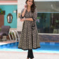 Grey Black Hand Block Printed Cotton Angrakha Kurta With Black Pants -Set of 2