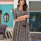 Grey Black Hand Block Printed Cotton Angrakha Kurta With Black Pants -Set of 2