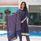 Blue White Printed Cotton Lurex Anarkali Suit with Block Printed Dupatta - Set of 3
