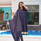 Blue White Printed Cotton Lurex Anarkali Suit with Block Printed Dupatta - Set of 3