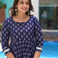 Blue White Printed Cotton Lurex Anarkali Suit with Block Printed Dupatta - Set of 3