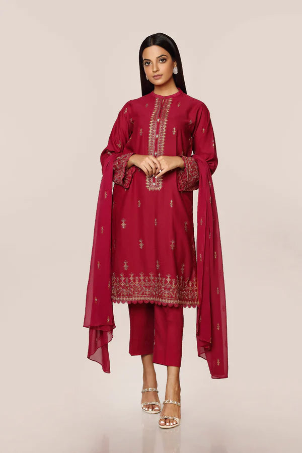 Maroon Cotton Silk Suit - Set Of 3